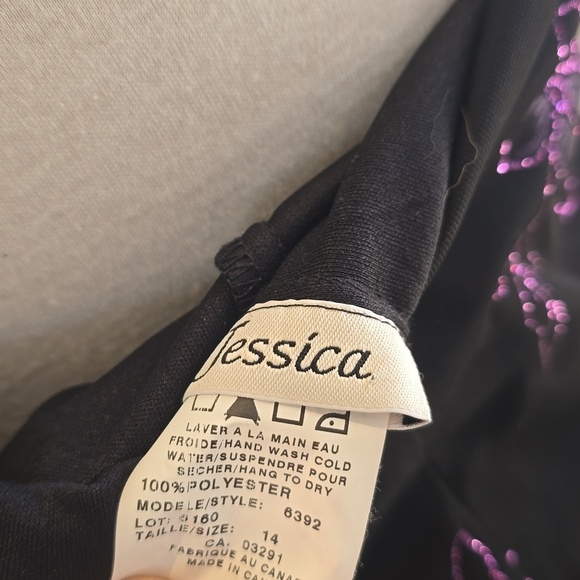 Vintage Jessica Elegant Black and Purple Floral Halter Dress - Picture 12 of 12